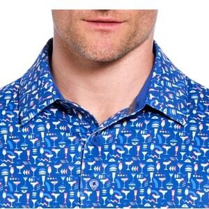 Callaway Mens 3X Cocktail Novelty Print Polo Short Sleeve Blue Golf Apparel